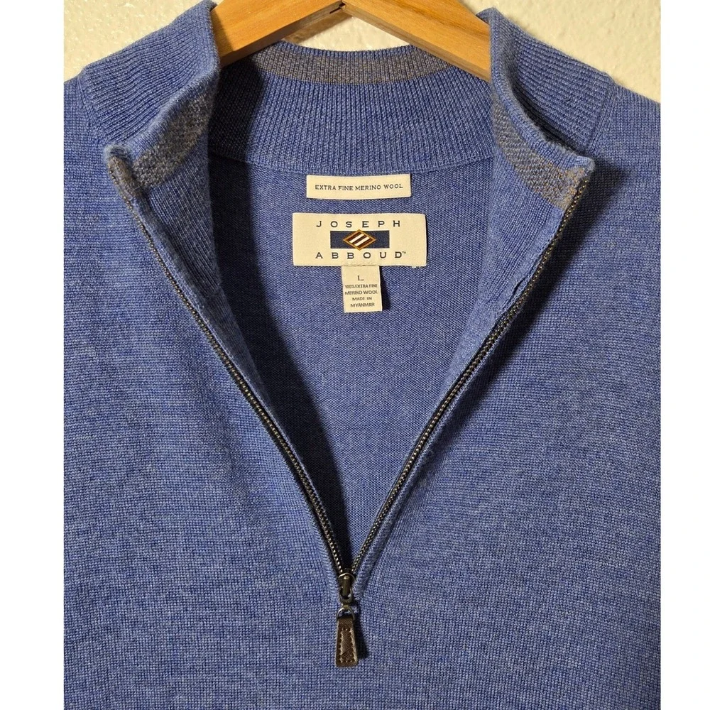 Joseph Abboud Extra Fine Merino Wool Quarter Zip Sweater‎ Blue Luxury Knit Large